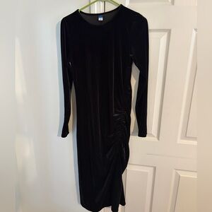 Old Navy Black Long Sleeve Dress velvet with rouching